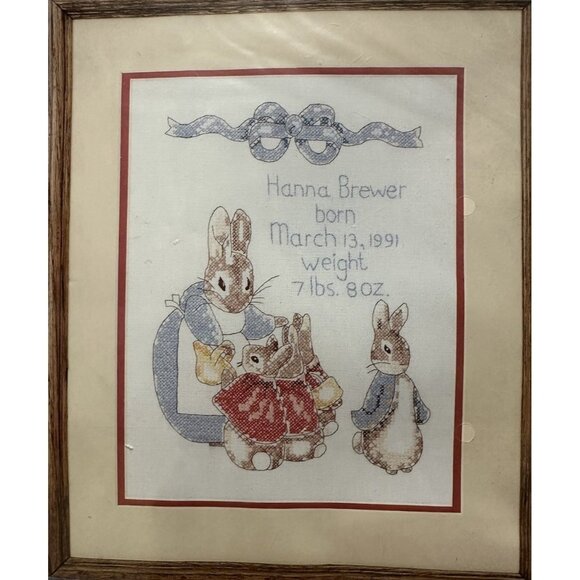 JCA Cross Stitch 04211 Kit Mrs. Rabbit and Bunnies Birth Sampler Beatrix Potter - Picture 2 of 6